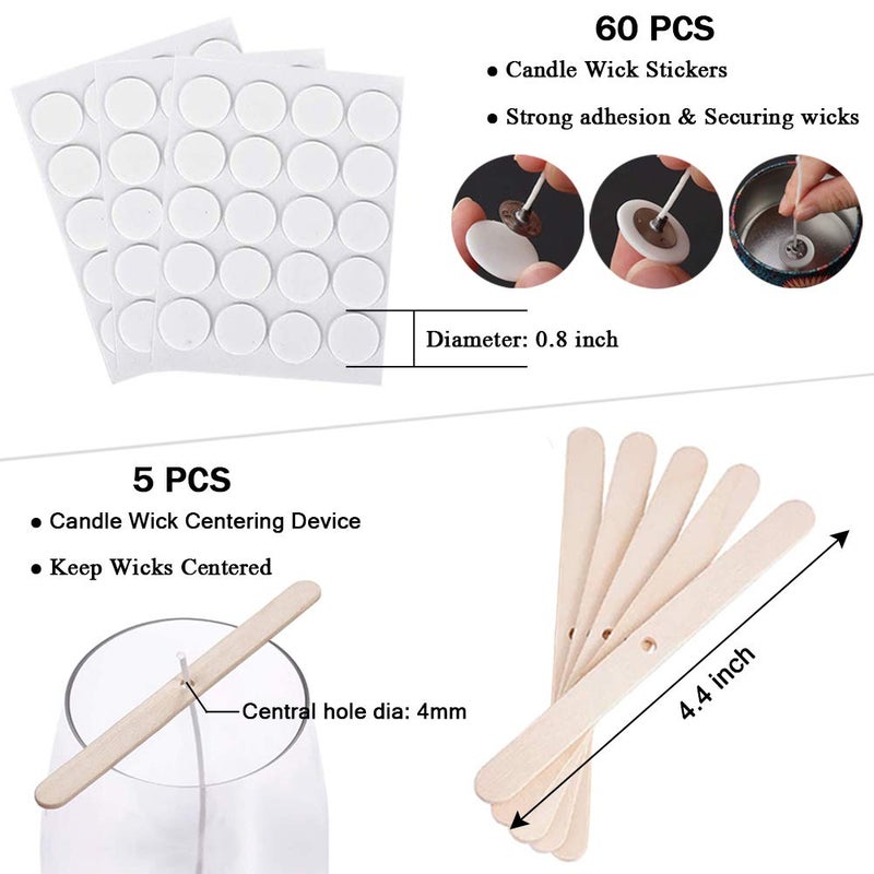ANTUNIHOD Bulk Cotton Candle Wick 8" Pre-Waxed 80 Pcs with 60Pcs Candle Wick Stickers, 5Pcs Candle Wick Centering Device and 20PCS Metal Tabs for Candle Making (80pcs 20cm Wick kit) - Image 3